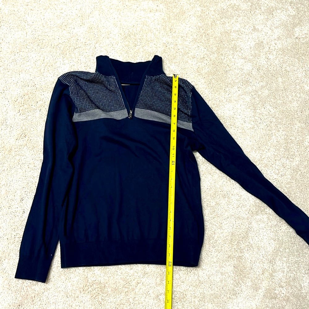 Banana Republic Merino Wool Navy Blue Grey 1/4 Zip Y2K Dad Sweater Men M